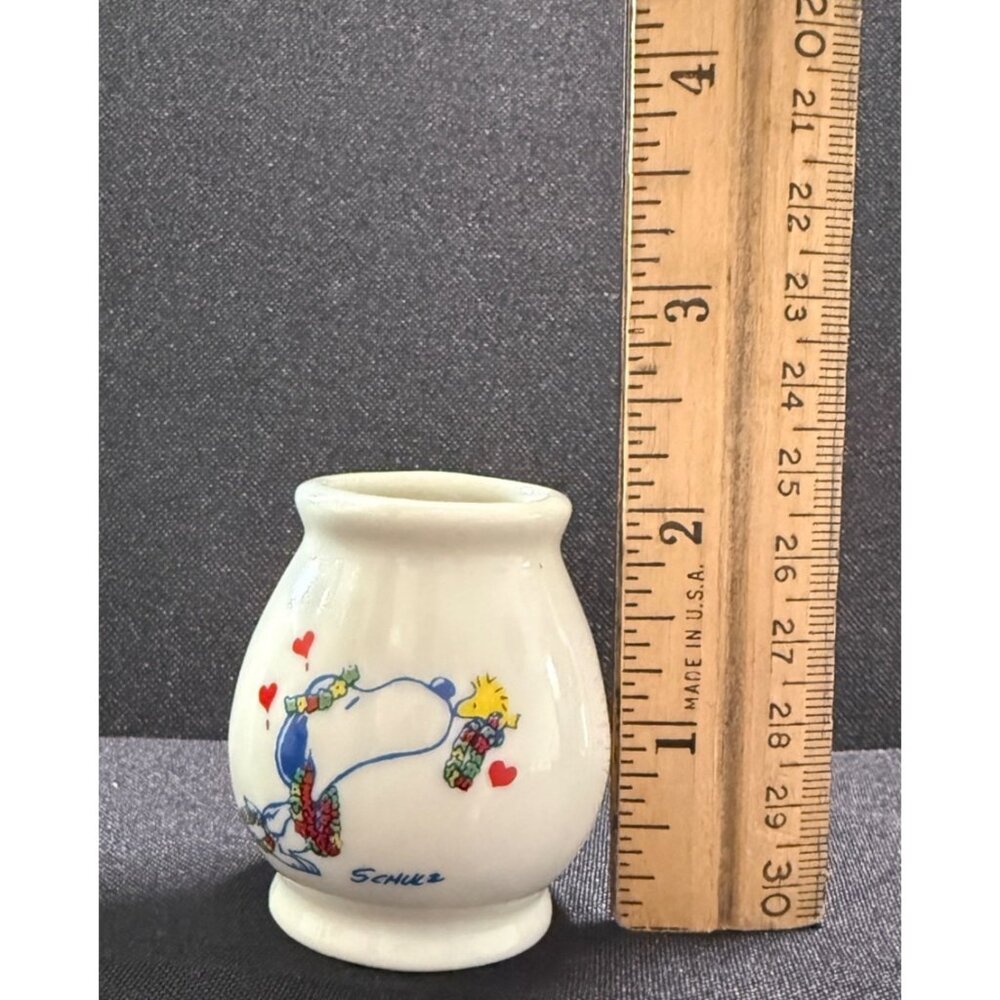 Vintage 5x Peanuts Hawaiian Snoopy & Woodstock w/ Leis Mini Bud 2" Vases - Japan - Picture 7 of 7
